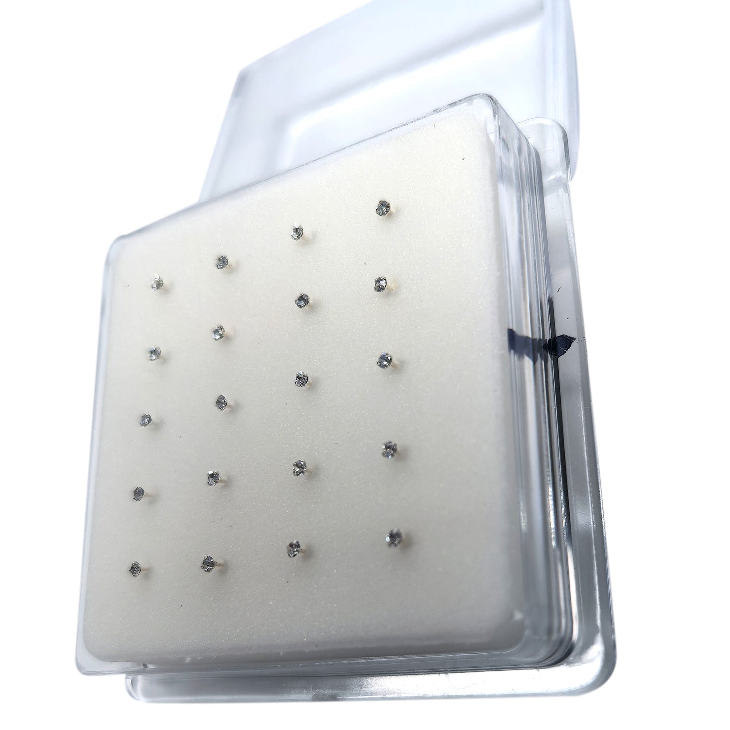 Silver Nose Studs with 1.5mm Diamond 10 Pairs Box Set