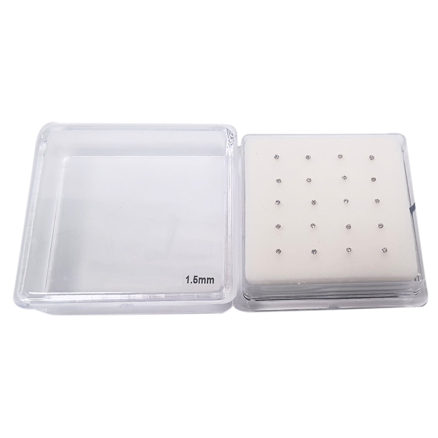 Silver Nose Studs with 1.5mm Diamond 10 Pairs Box Set