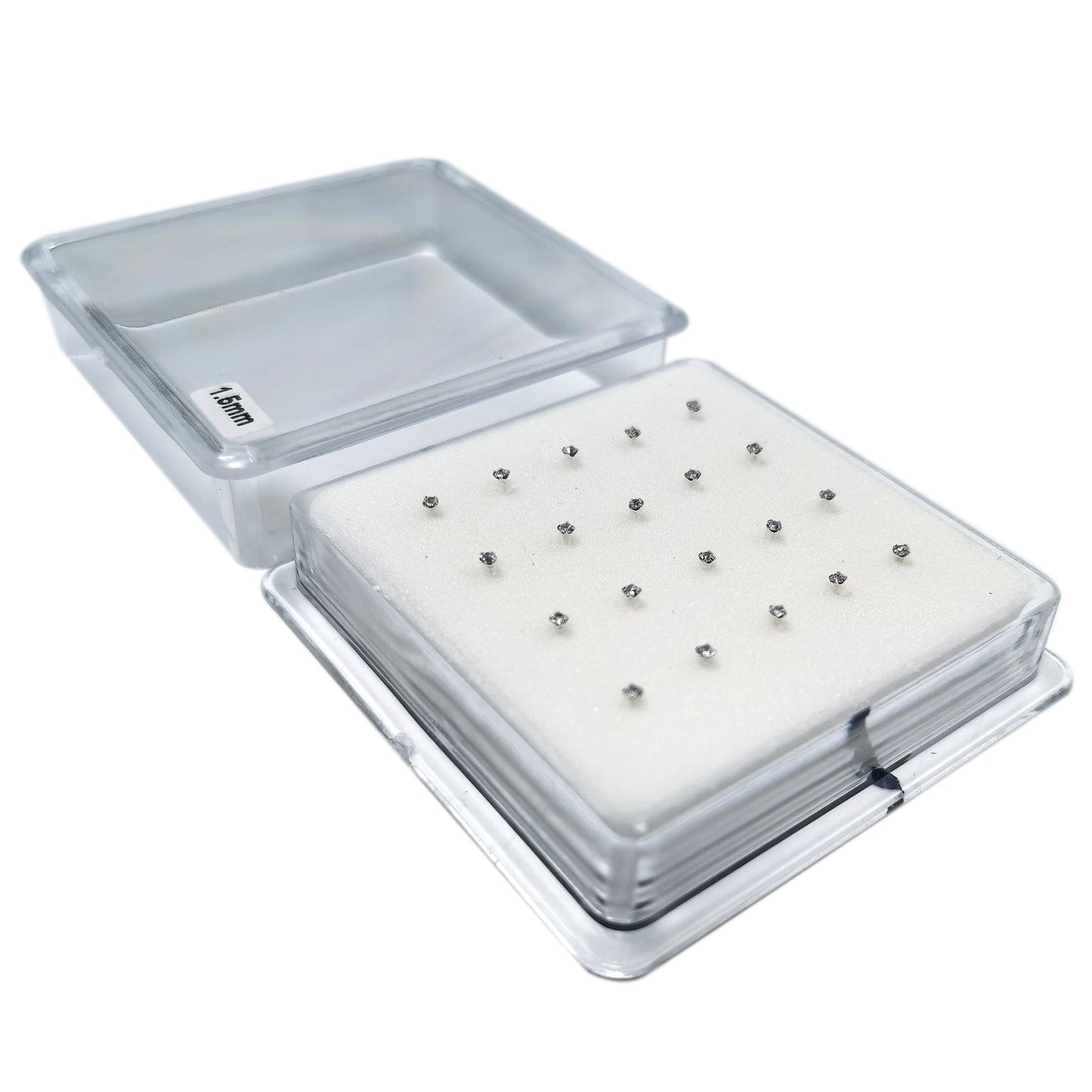 Silver Nose Studs with 1.5mm Diamond 10 Pairs Box Set