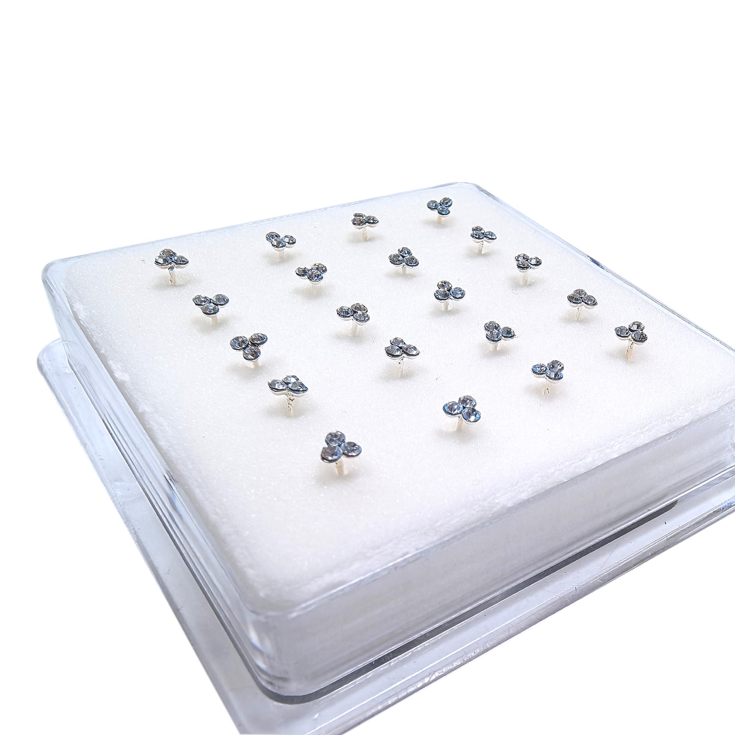 Silver Clover Nose Studs with Diamond 10 Pairs Box Set