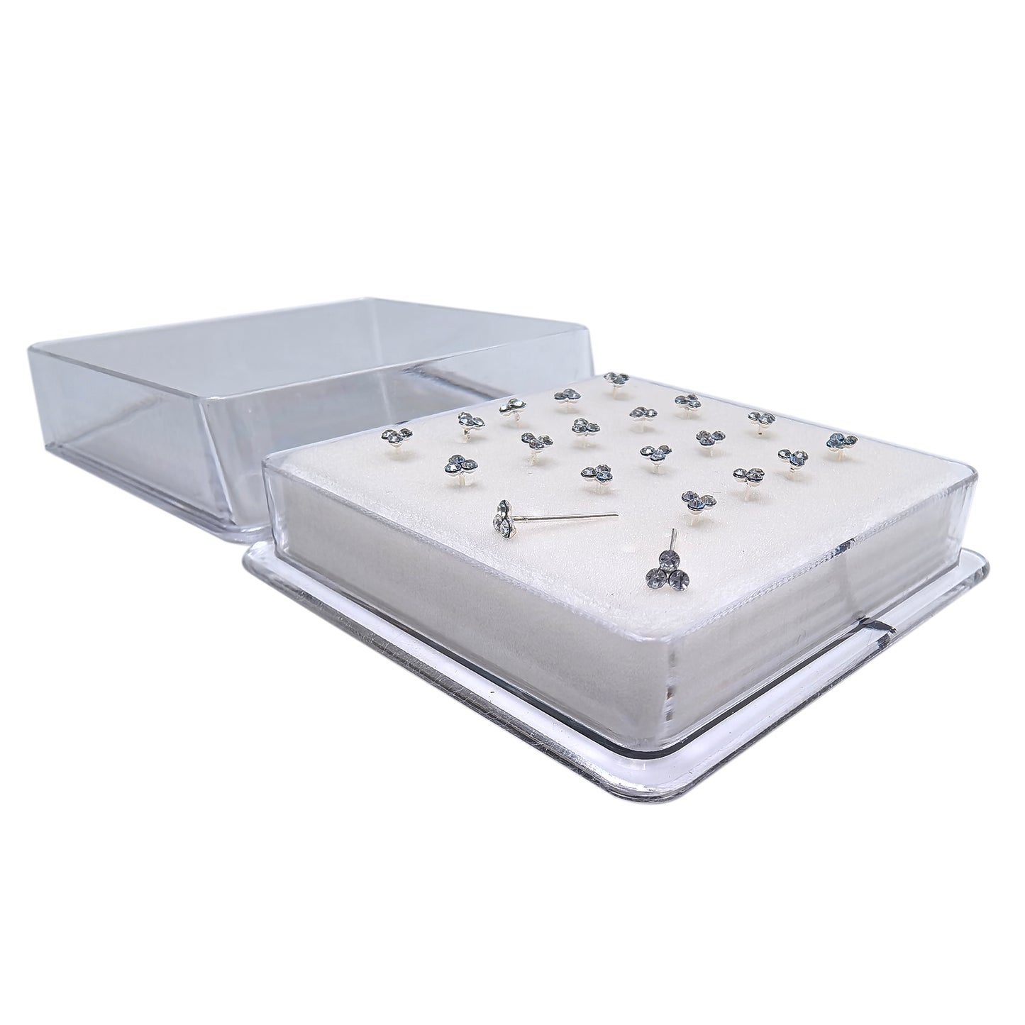 Silver Clover Nose Studs with Diamond 10 Pairs Box Set
