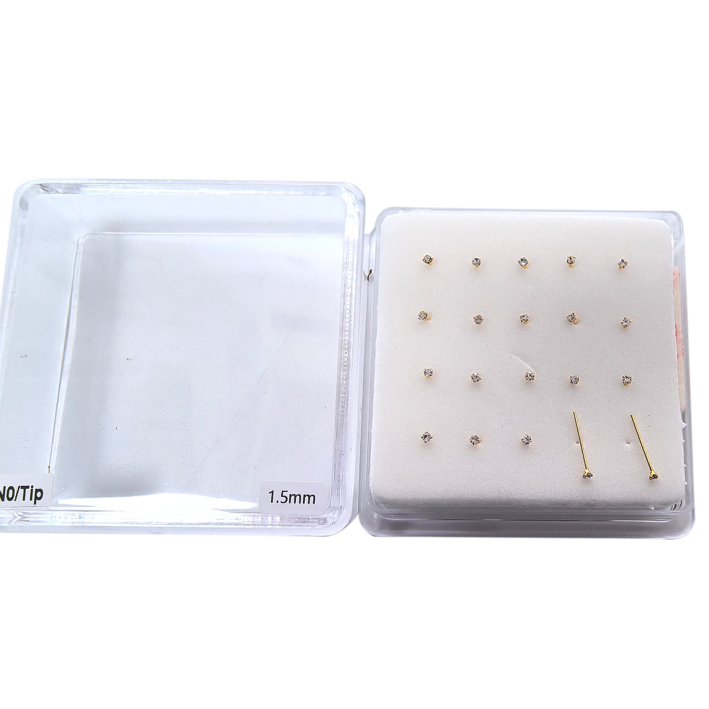 18K Gold-Plated Nose Studs with 1.5mm Diamond 10 Pairs Box Set