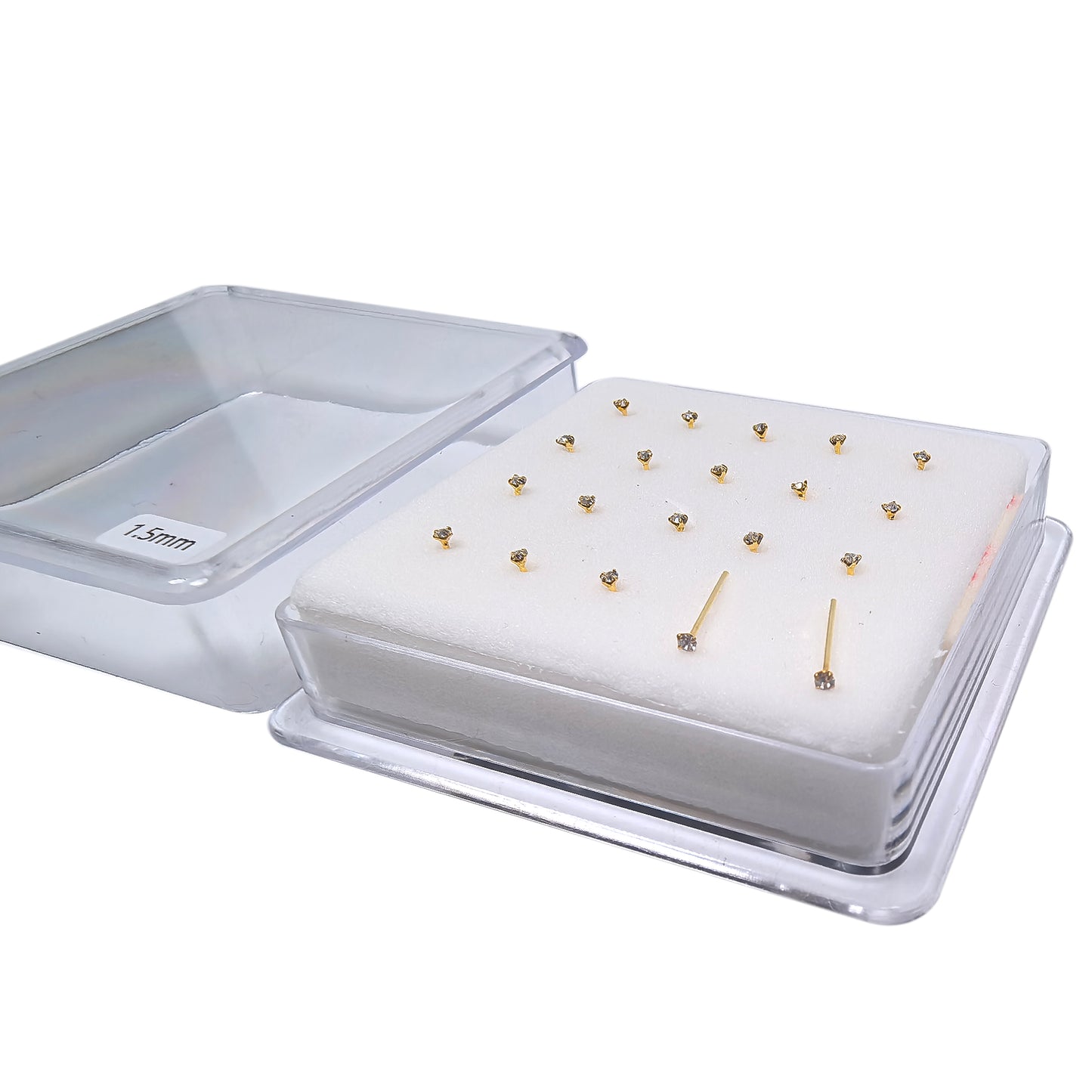 18K Gold-Plated Nose Studs with 1.5mm Diamond 10 Pairs Box Set