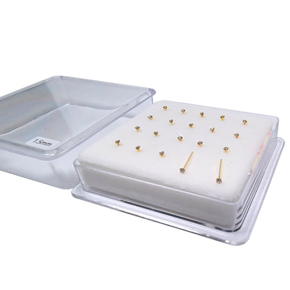 18K Gold-Plated Nose Studs with 1.5mm Diamond 10 Pairs Box Set