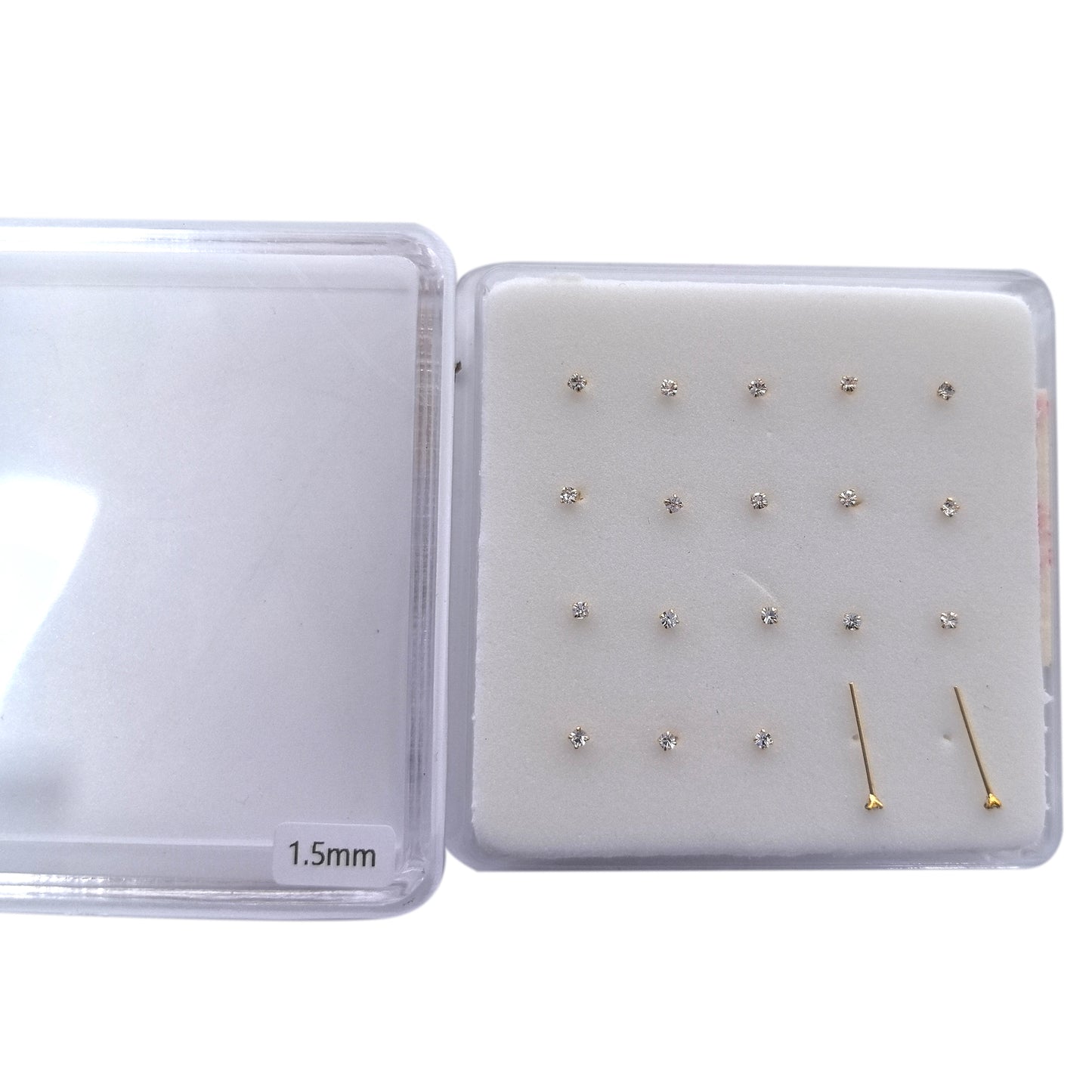 18K Gold-Plated Nose Studs with 1.5mm Diamond 10 Pairs Box Set