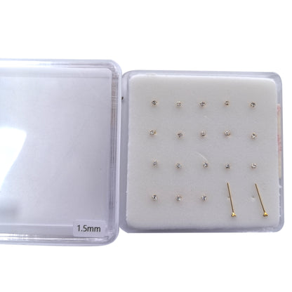 18K Gold-Plated Nose Studs with 1.5mm Diamond 10 Pairs Box Set