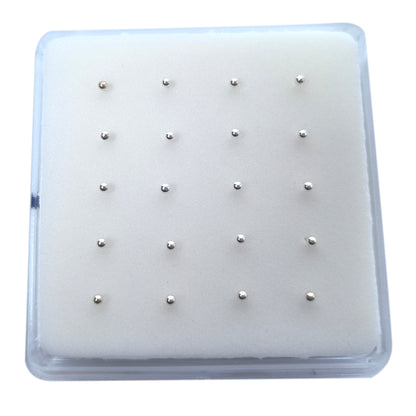 Silver Nose Studs with 1.5mm Ball 10 Pairs Box Set