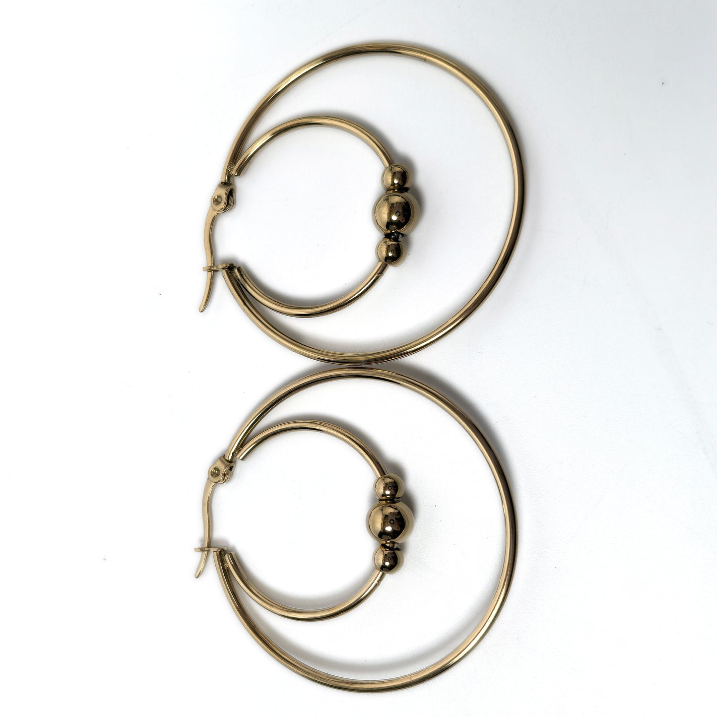 Stainless Steel 4 Pairs Hoop Earring Set: Beaded, Plain, Gold & Silver