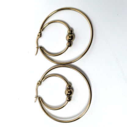 Stainless Steel 4 Pairs Hoop Earring Set: Beaded, Plain, Gold & Silver