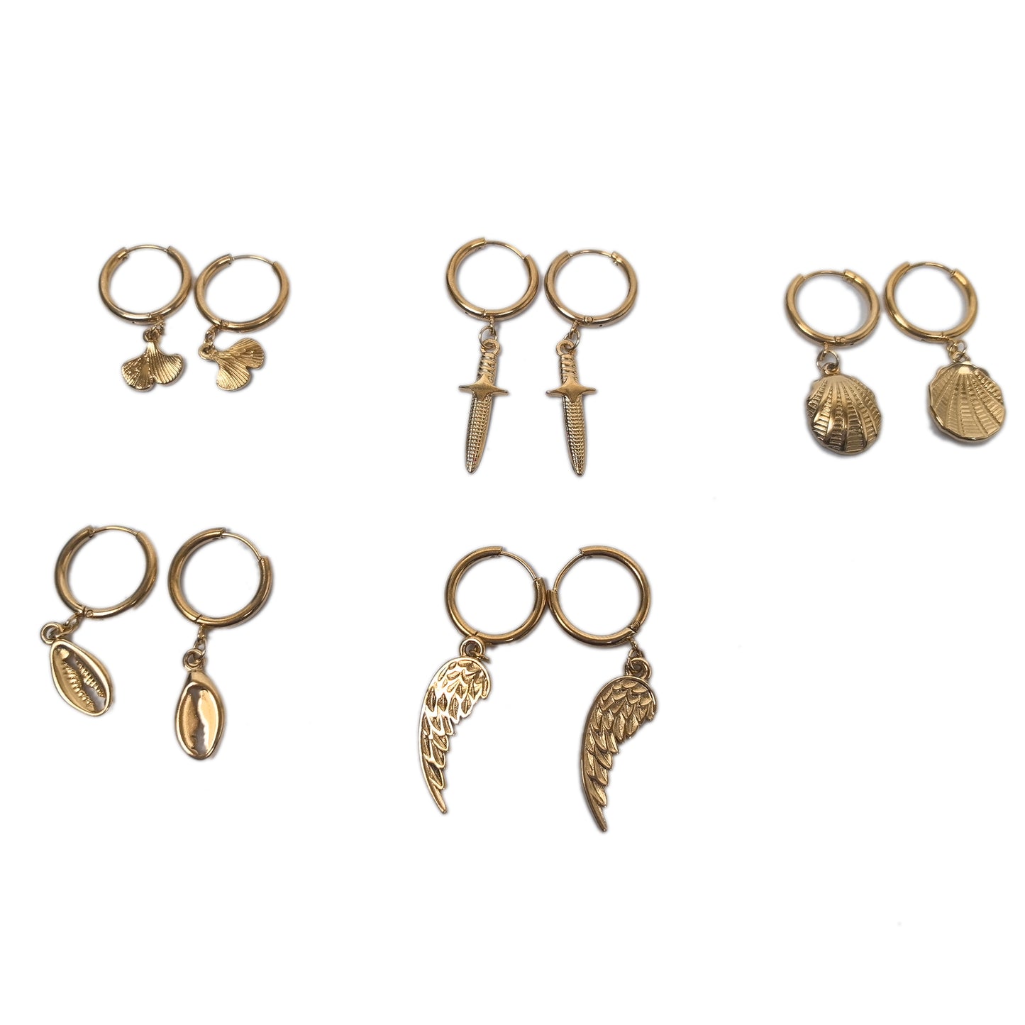5 Pairs 18K Gold-Plated Stainless Steel Earrings Set