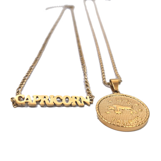 2-Piece 18K Gold-Plated Necklaces Set - Taurus and Capricorn