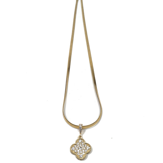 Lucky Four Leaf Clover Zircon Gold Plated Necklace