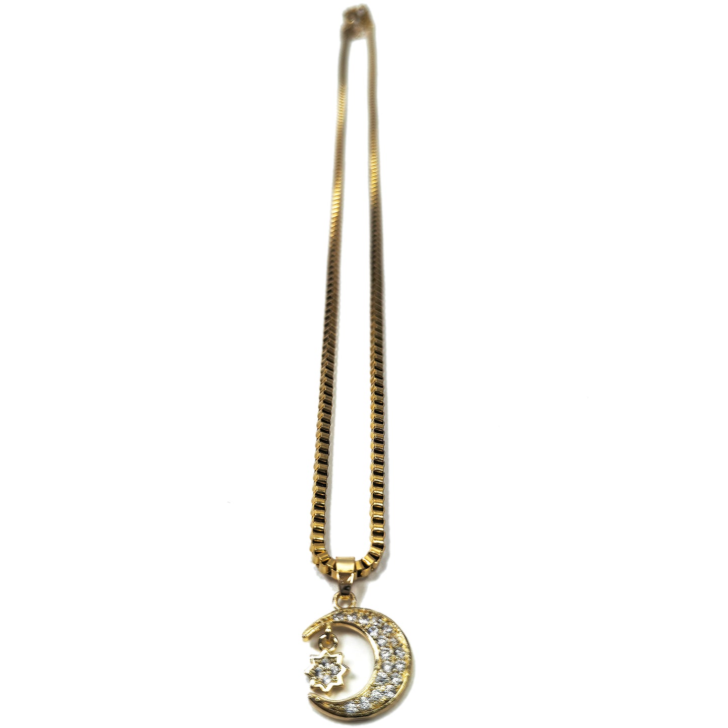 Star & Moon Zircon Gold Plated Necklace
