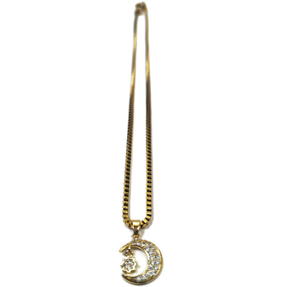 Star & Moon Zircon Gold Plated Necklace