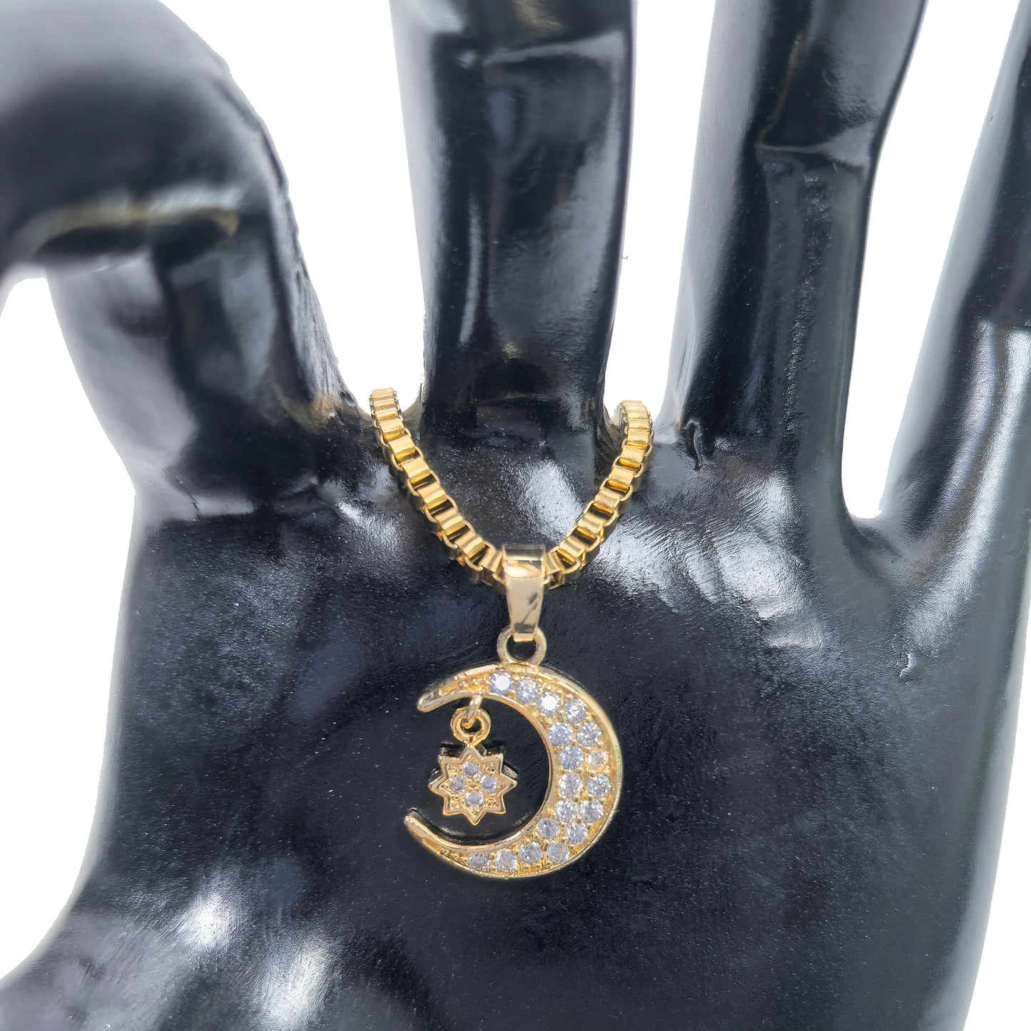 Star & Moon Zircon Gold Plated Necklace