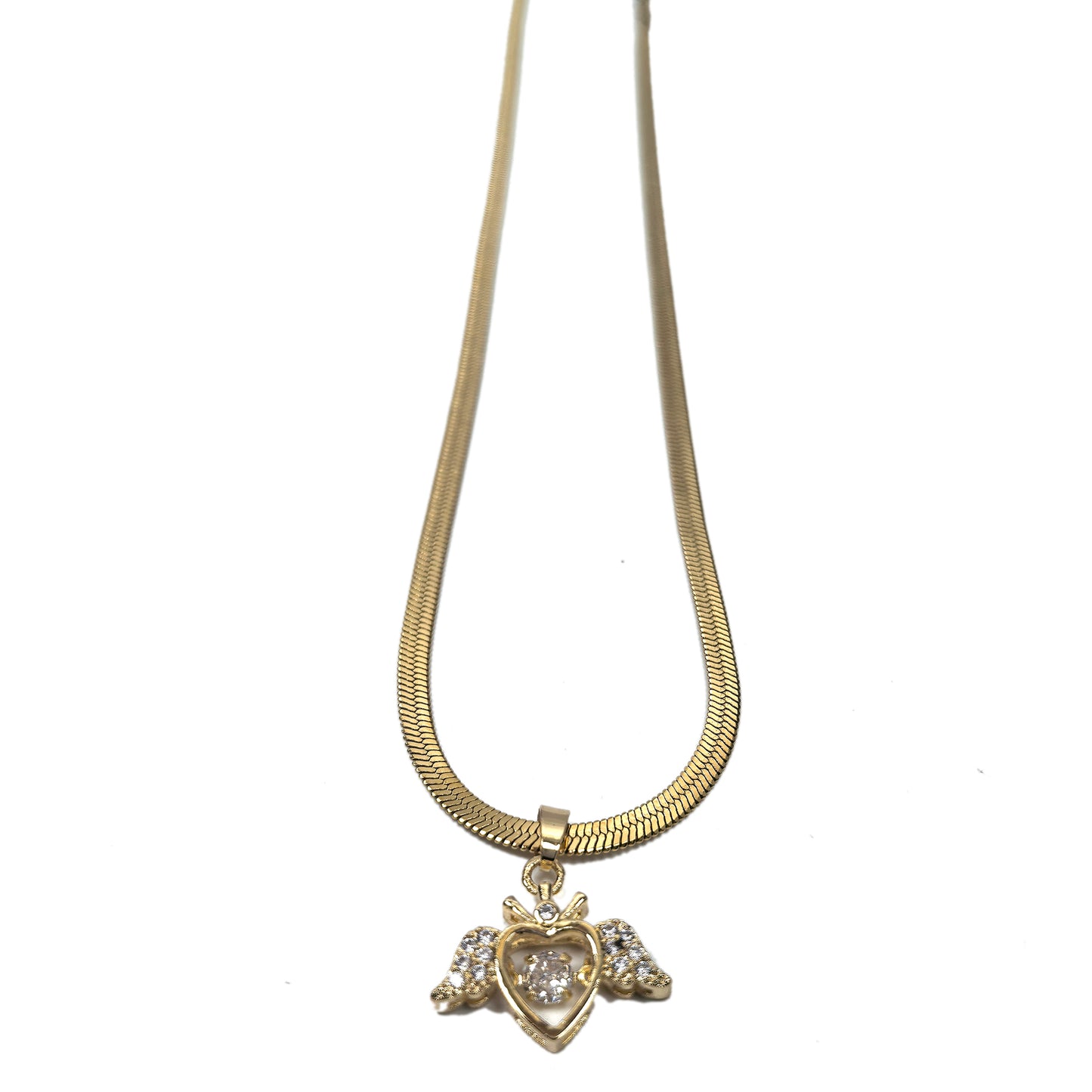 Love Wings Heart Zircon Gold Plated Necklace