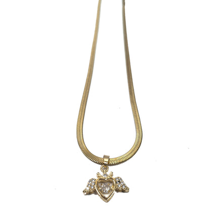 Love Wings Heart Zircon Gold Plated Necklace