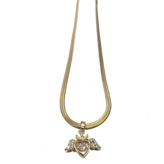 Love Wings Heart Zircon Gold Plated Necklace