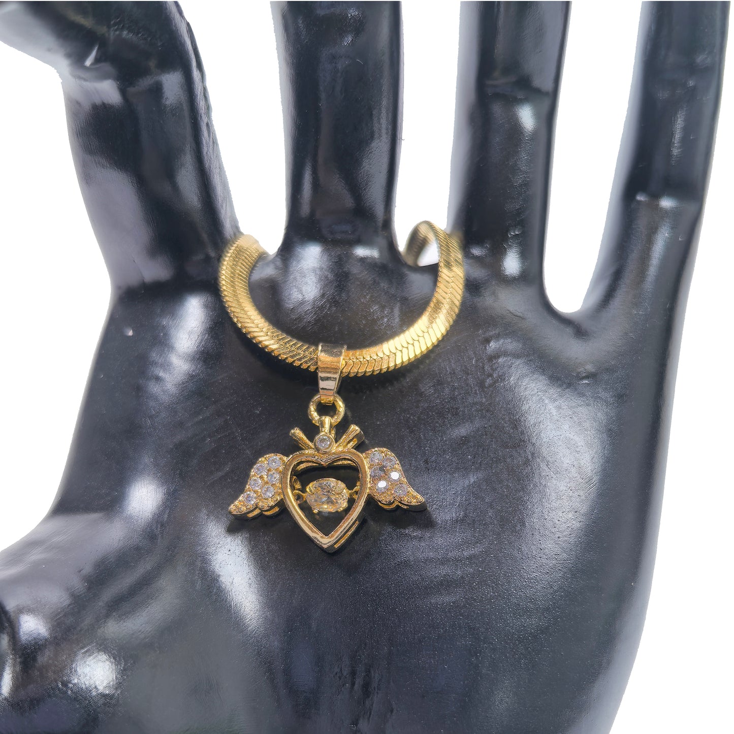 Love Wings Heart Zircon Gold Plated Necklace