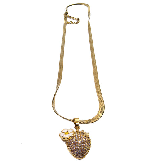 Sweet Strawberry Zircon Gold Plated Necklace