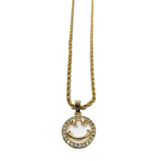 Smiley Face Zircon Gold Plated Necklace