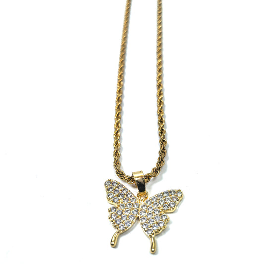 Butterfly Zircon Gold Plated Necklace