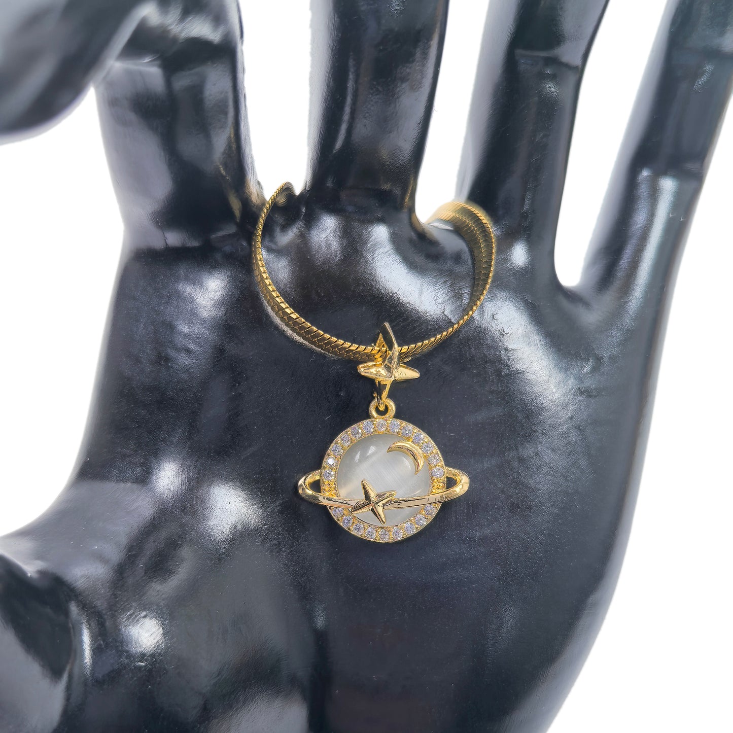 Gold Plated  Y2k Saturn Necklace with Star Astrology Celestial