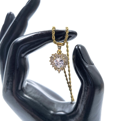 Two-Layer Gold Plated Heart Zircon Necklace