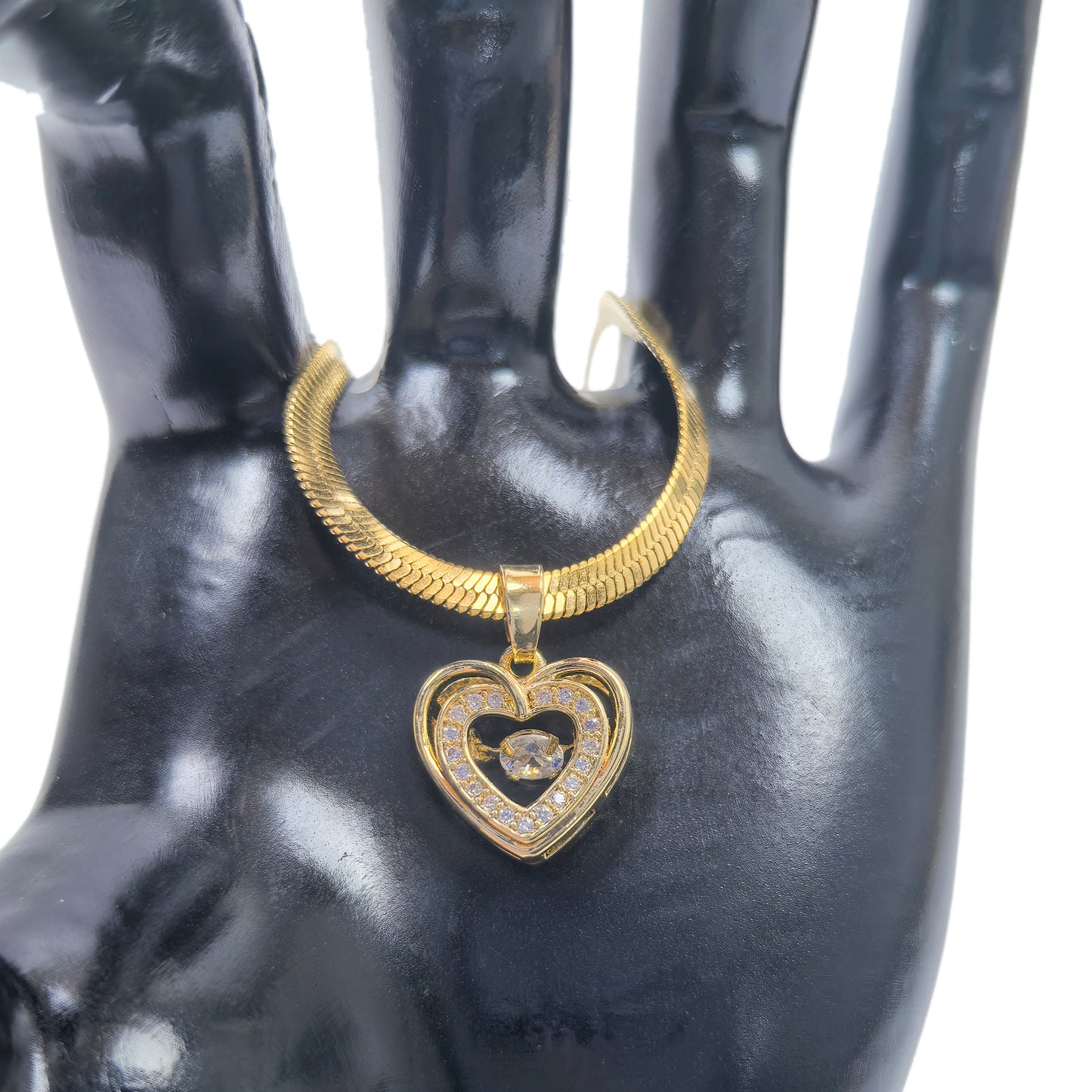 Three Dimensional Heart Pendant Gold Plated Hearts Necklace