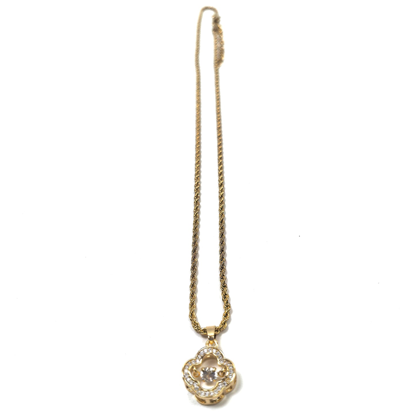 Gold Plated Clovers Crysta Pendant Necklace