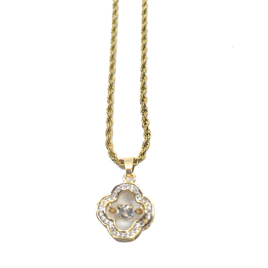 Gold Plated Clovers Crysta Pendant Necklace