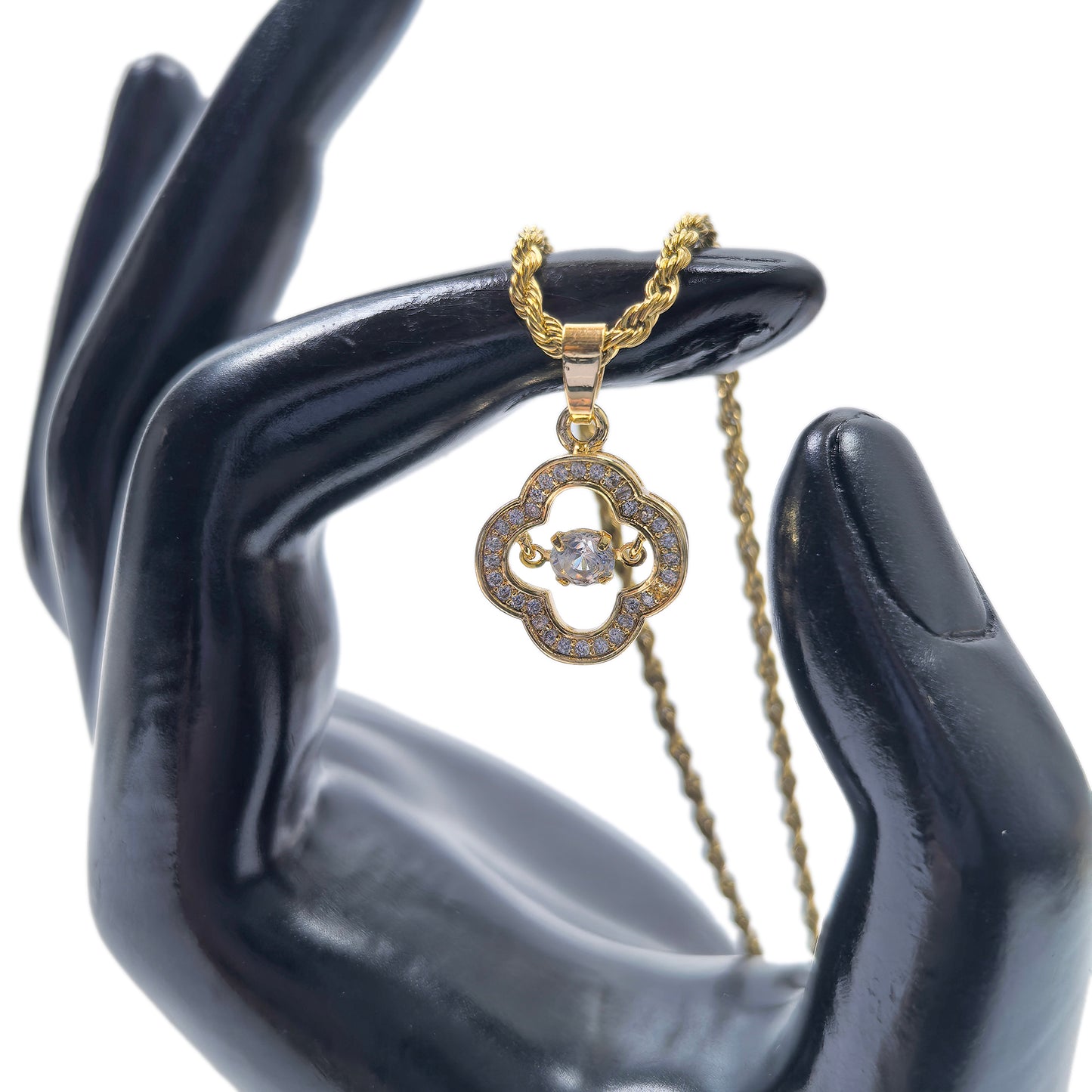 Gold Plated Clovers Crysta Pendant Necklace