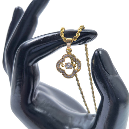 Gold Plated Clovers Crysta Pendant Necklace