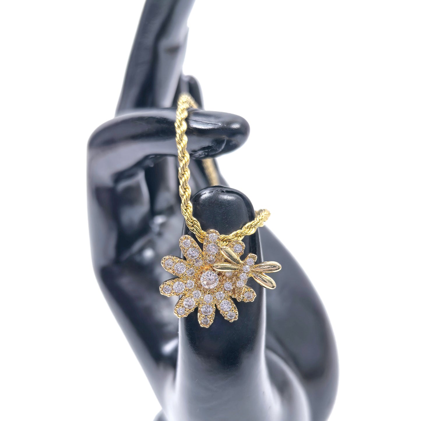 Gold Plated Flowers & Dragonfly Pendant Necklace