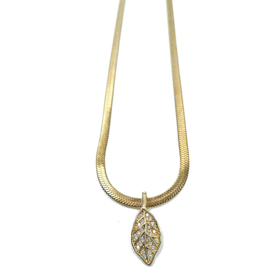 Leaf Zircon Gold Plated Necklace