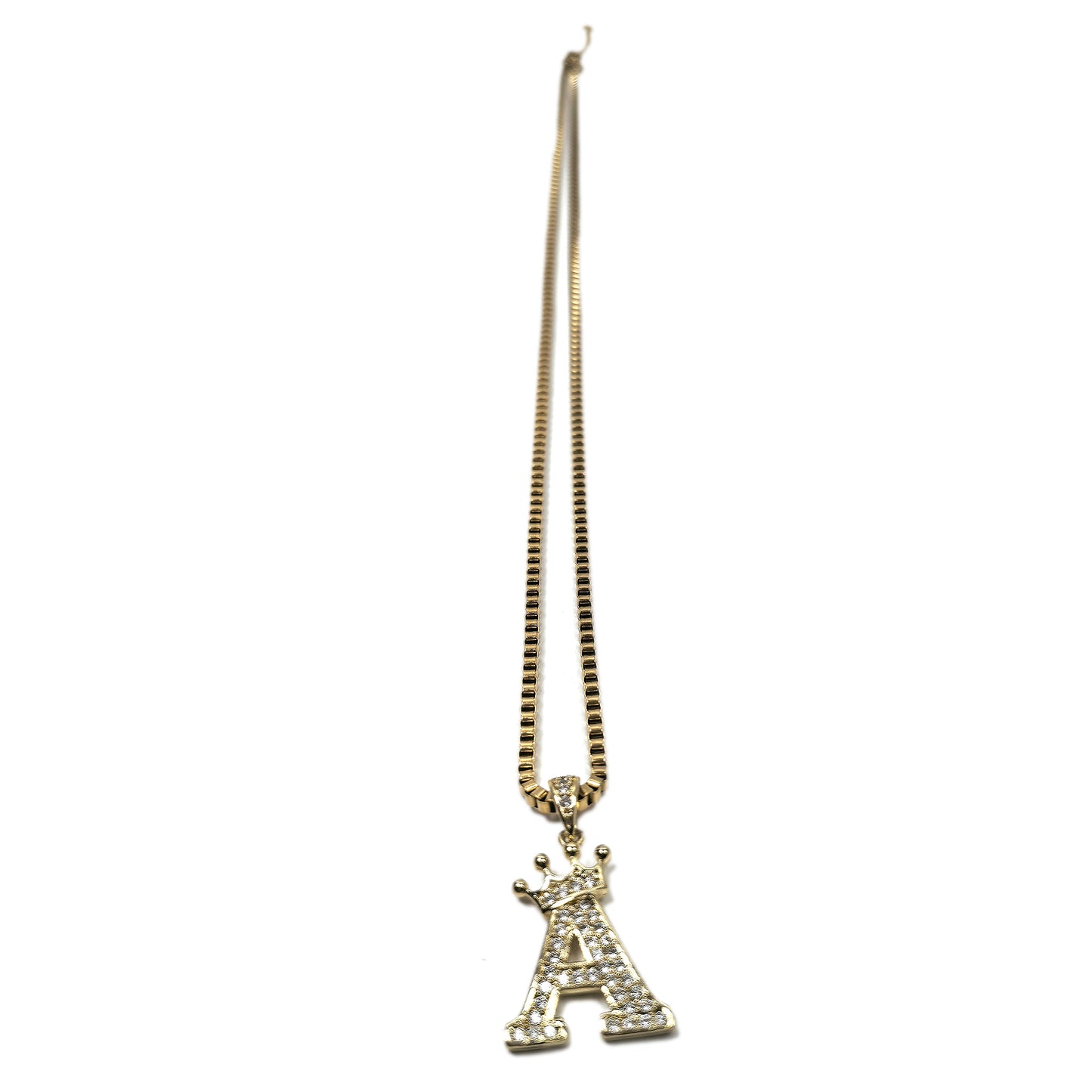 Gold Plated Monogram A Crown Pendant Necklace with Cubic Zirconia