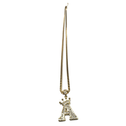 Gold Plated Monogram A Crown Pendant Necklace with Cubic Zirconia