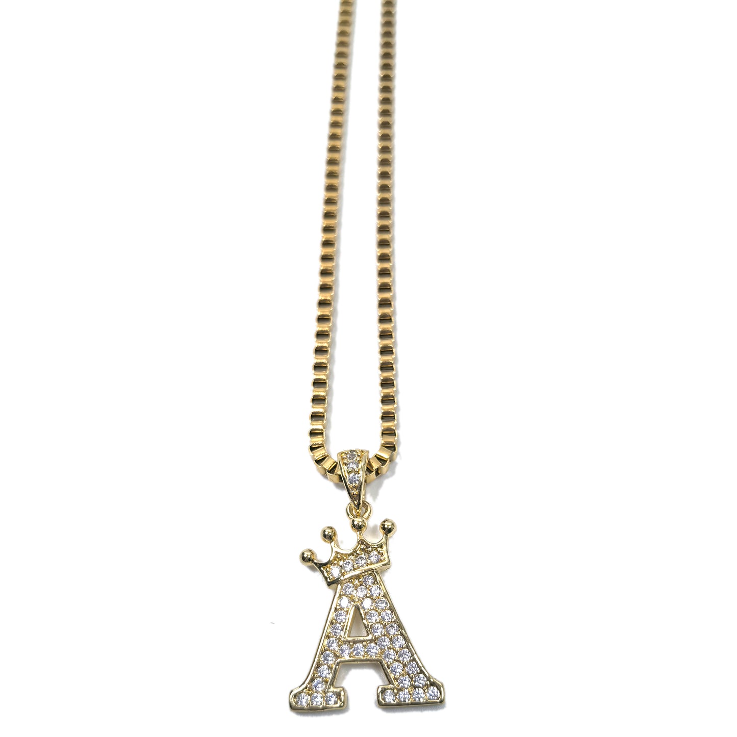 Gold Plated Monogram A Crown Pendant Necklace with Cubic Zirconia