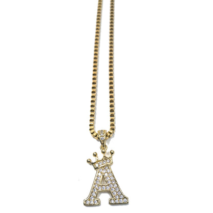 Gold Plated Monogram A Crown Pendant Necklace with Cubic Zirconia