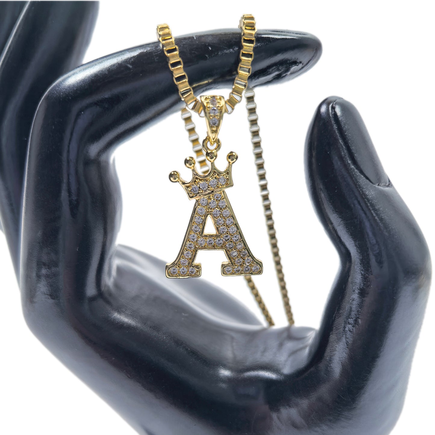 Gold Plated Monogram A Crown Pendant Necklace with Cubic Zirconia