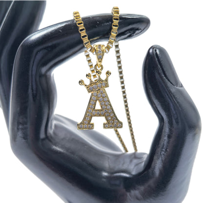 Gold Plated Monogram A Crown Pendant Necklace with Cubic Zirconia