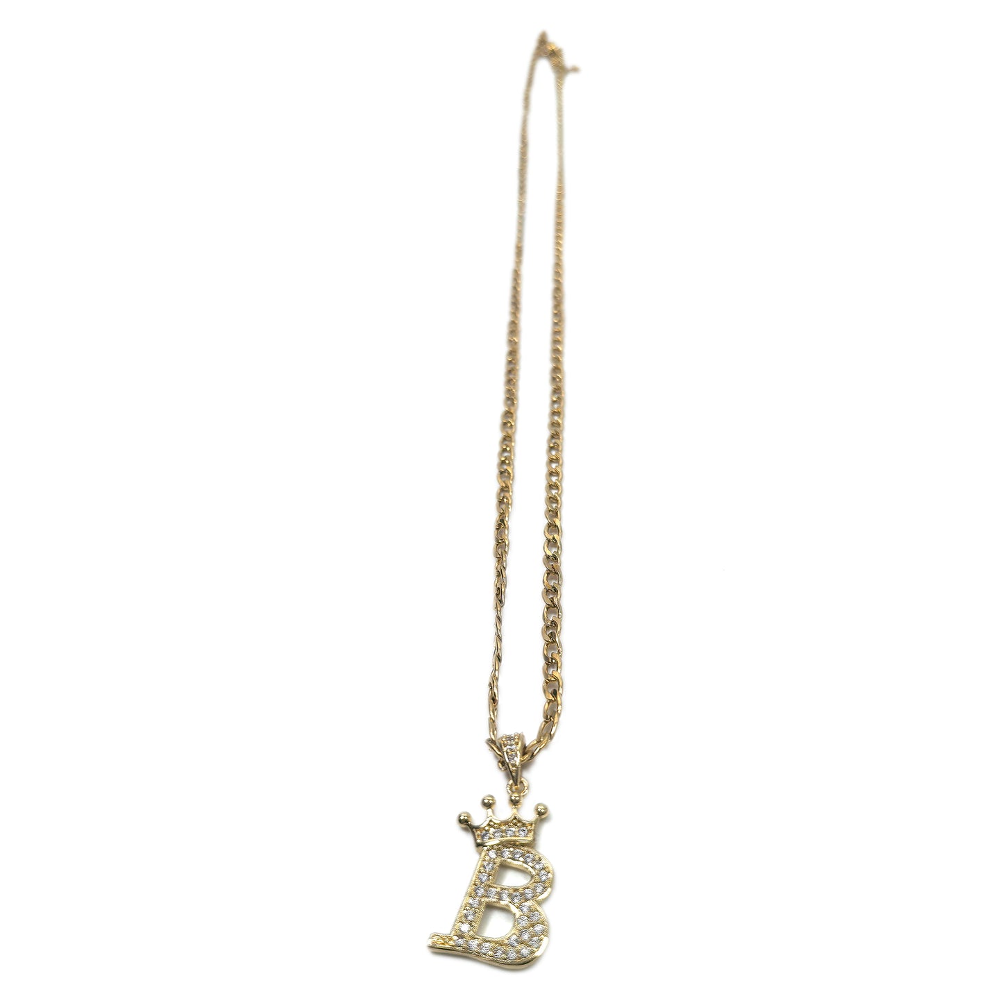 Gold Plated Monogram B Crown Pendant Necklace with Cubic Zirconia