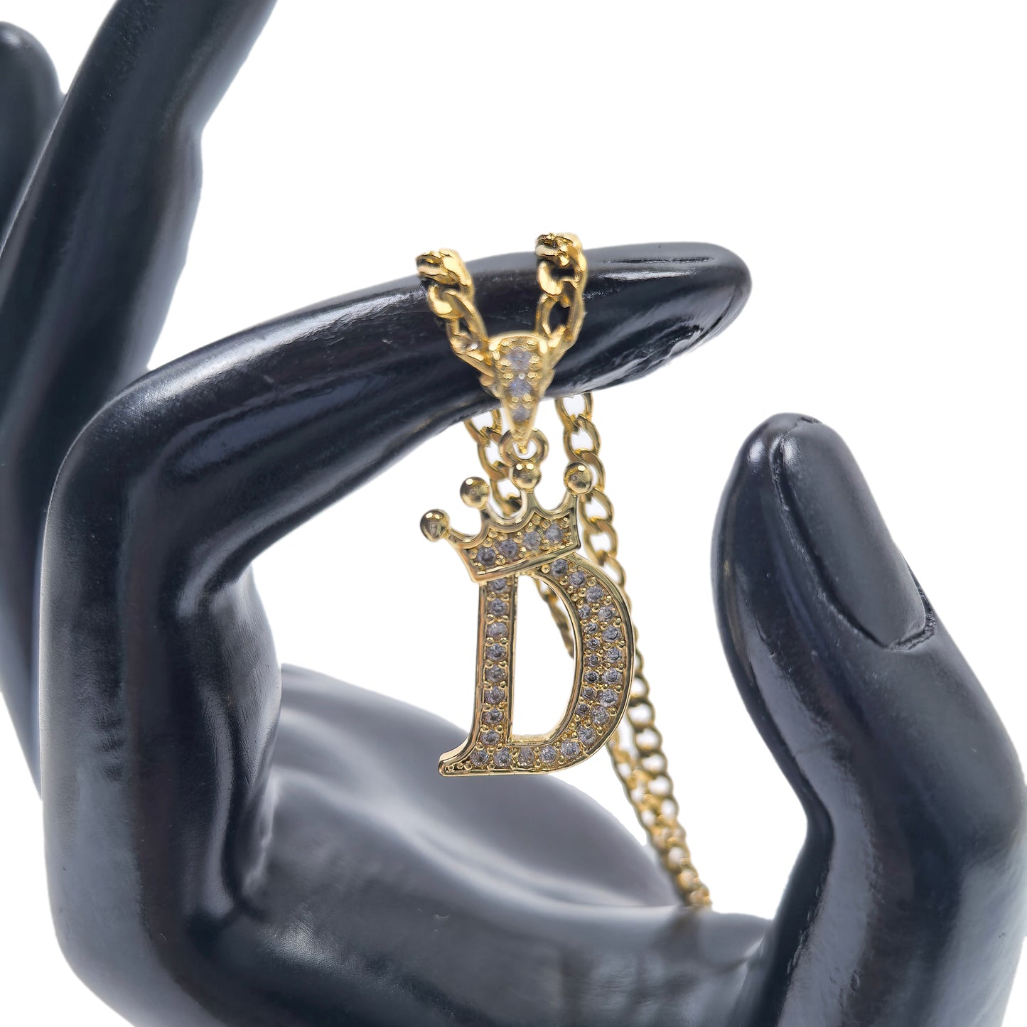 Gold Plated Monogram D Crown Pendant Necklace with Cubic Zirconia