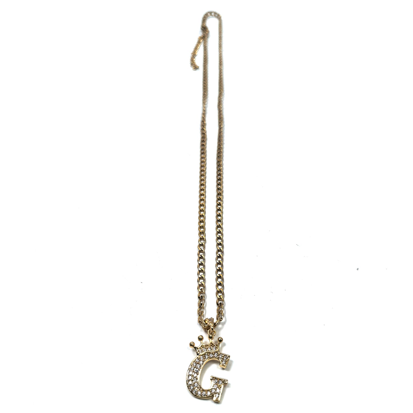 Gold Plated Monogram G Crown Pendant Necklace with Cubic Zirconia