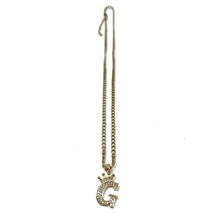 Gold Plated Monogram G Crown Pendant Necklace with Cubic Zirconia