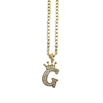 Gold Plated Monogram G Crown Pendant Necklace with Cubic Zirconia