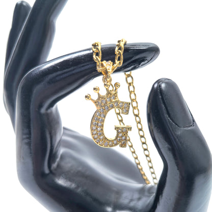 Gold Plated Monogram G Crown Pendant Necklace with Cubic Zirconia
