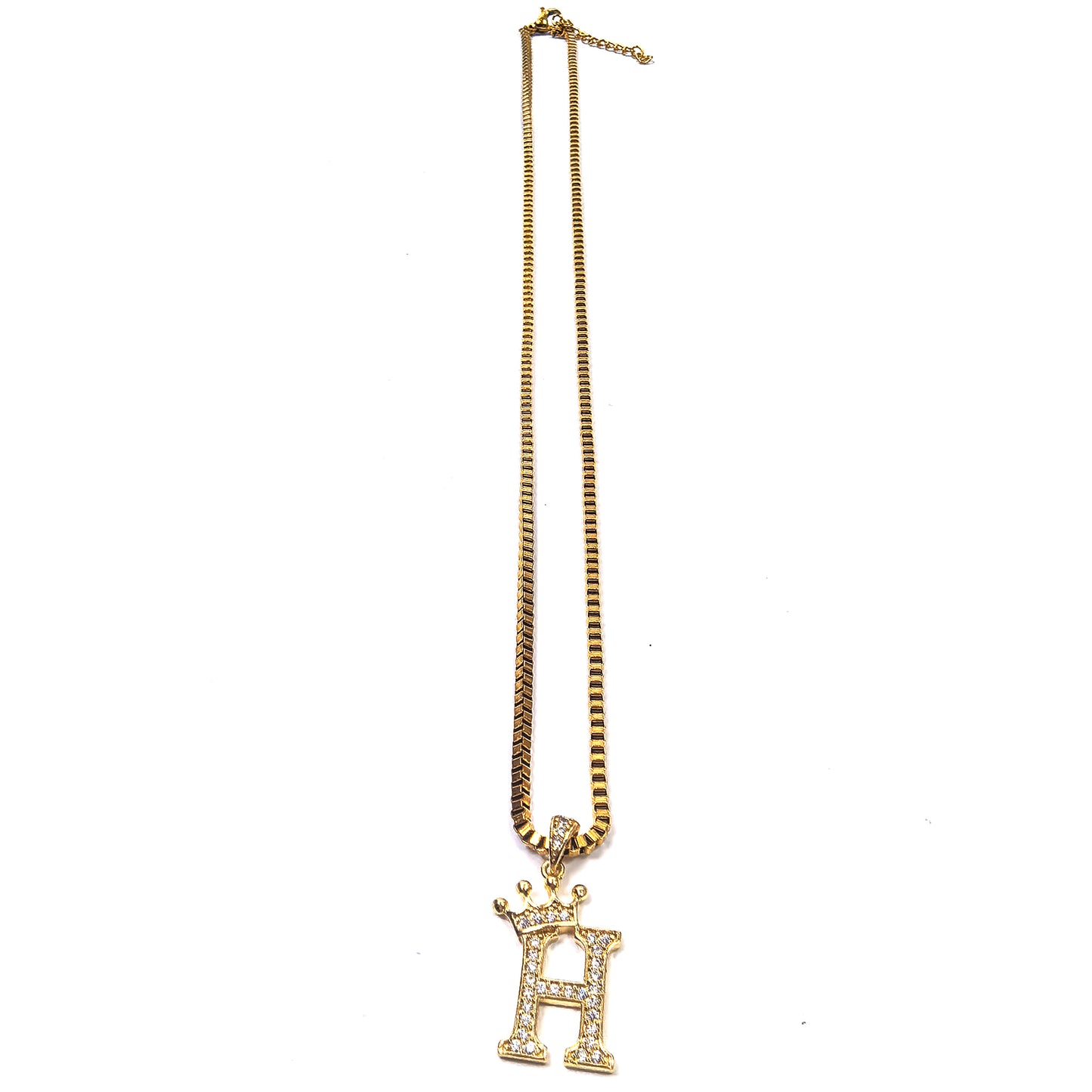 Gold Plated Monogram H Crown Pendant Necklace with Cubic Zirconia