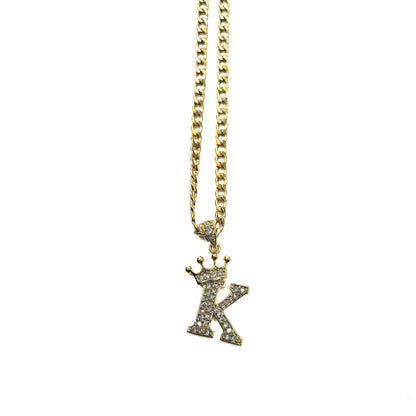 Gold Plated Monogram K Crown Pendant Necklace with Cubic Zirconia