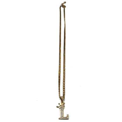 Gold Plated Monogram L Crown Pendant Necklace with Cubic Zirconia